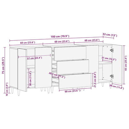 vidaXL Badezimmerschrank-Set 3 pcs Grau und Gold 180 x 33 x 75 cm