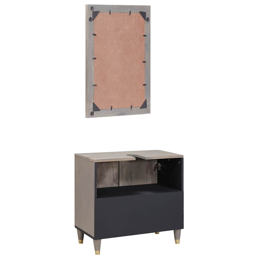 vidaXL Badezimmerschrank-Set Wandmontiert 2 pcs Grau Massivholz Mango