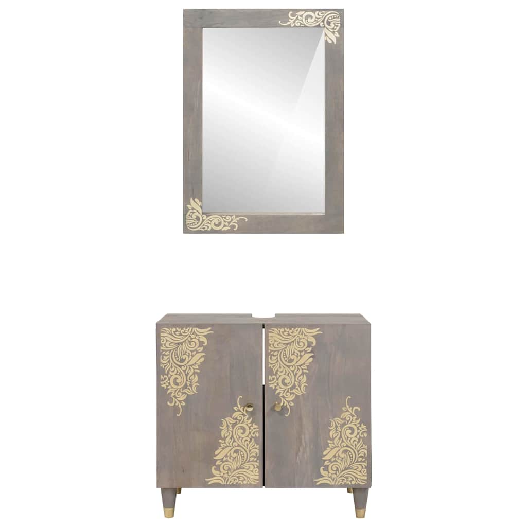 vidaXL Badezimmerschrank-Set Wandmontiert 2 pcs Grau Massivholz Mango