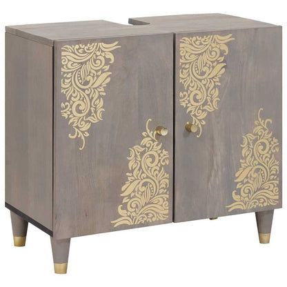 Badezimmerschrank-Set Wandmontiert 3 pcs Grau Massivholz Mango