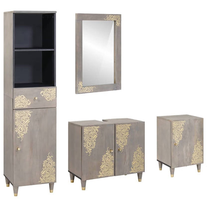 Badezimmerschrank-Set Wandmontiert 4 pcs Grau Massivholz Mango