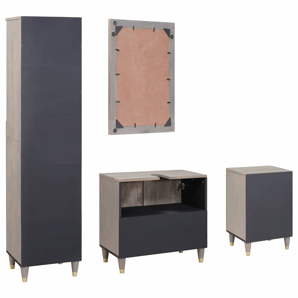 Badezimmerschrank-Set Wandmontiert 4 pcs Grau Massivholz Mango