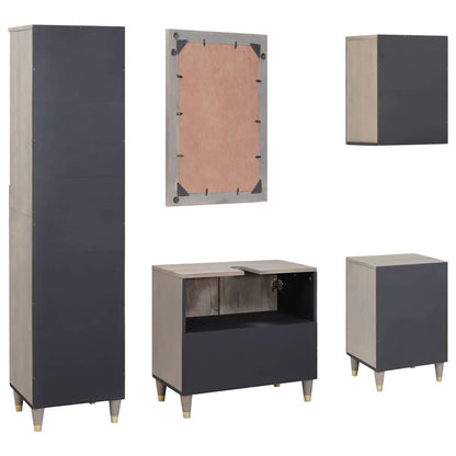 vidaXL Badezimmerschrank-Set Wandmontiert 5 pcs Grau Massivholz Mango