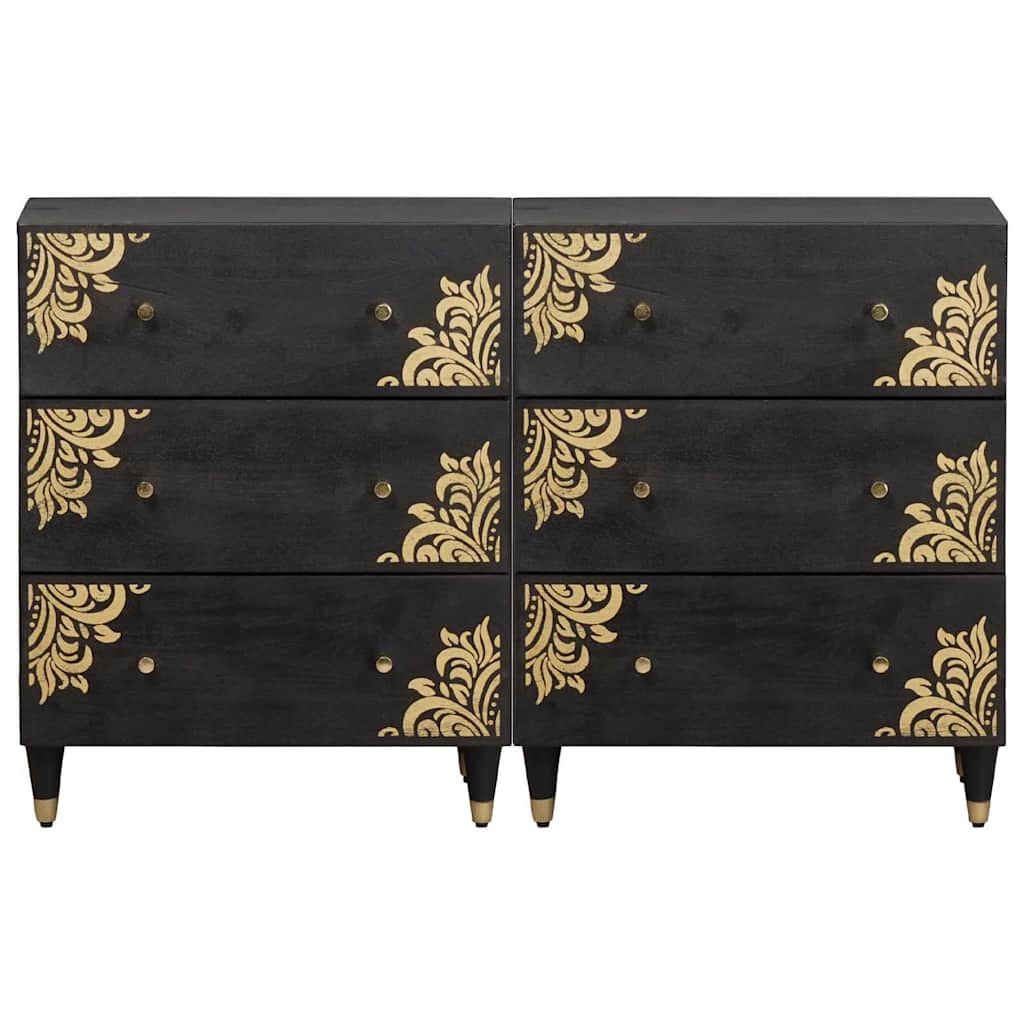 vidaXL Sideboard 2 pcs Schwarz 60 x 33 x 75 cm Massivholz Mango
