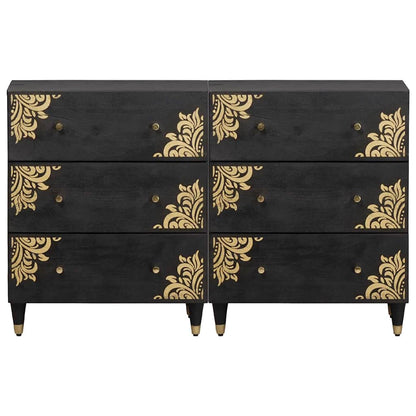 vidaXL Sideboard 2 pcs Schwarz 60 x 33 x 75 cm Massivholz Mango