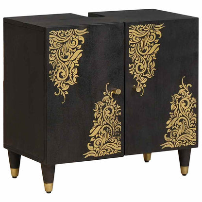 vidaXL Badezimmerschrank-Set mit Tür 2 pcs Schwarz Massivholz Mango