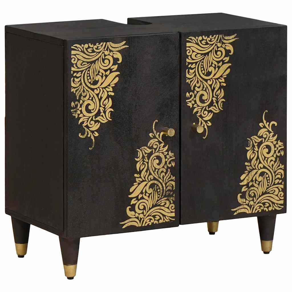 vidaXL Badezimmerschrank-Set mit Tür 4 pcs Schwarz Massivholz Mango