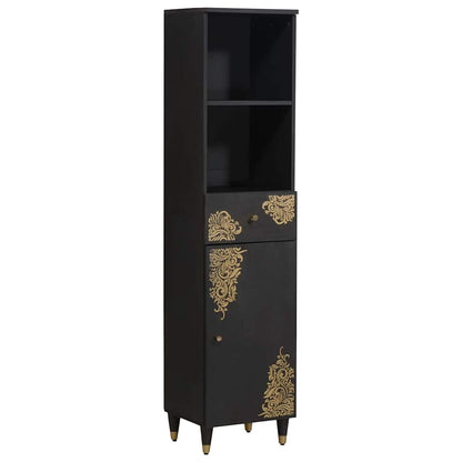 vidaXL Badezimmerschrank-Set mit Tür 4 pcs Schwarz Massivholz Mango