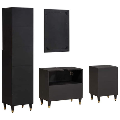 vidaXL Badezimmerschrank-Set mit Tür 4 pcs Schwarz Massivholz Mango