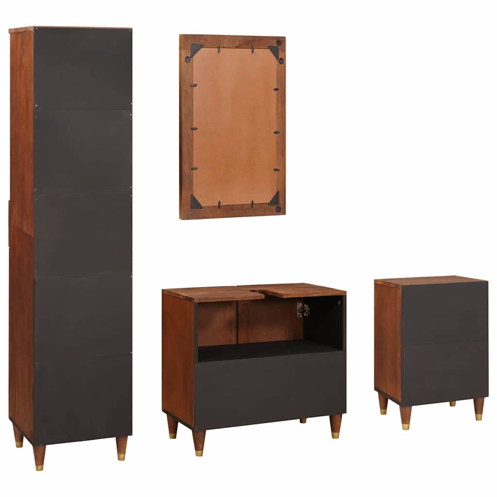 vidaXL Badezimmerschrank 4 pcs Braun und Schwarz Massivholz Mango
