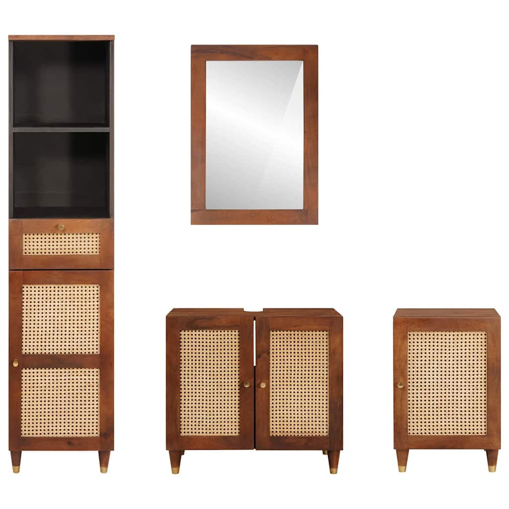 vidaXL Badezimmerschrank 4 pcs Braun und Schwarz Massivholz Mango