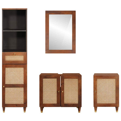 vidaXL Badezimmerschrank 4 pcs Braun und Schwarz Massivholz Mango