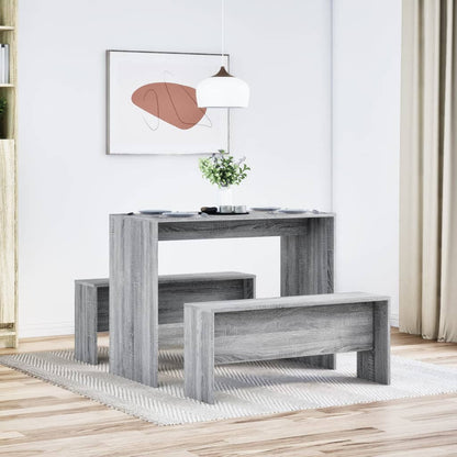 vidaXL 3-tlg. Esstisch und Bank Set Grau Sonoma Holzwerkstoff
