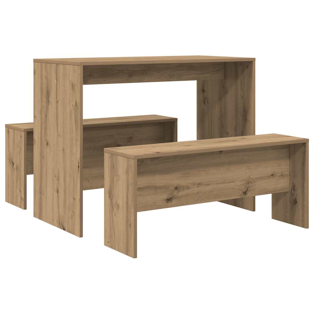 vidaXL 3-tlg. Esstisch und Bank Set Artisan-Eiche Holzwerkstoff