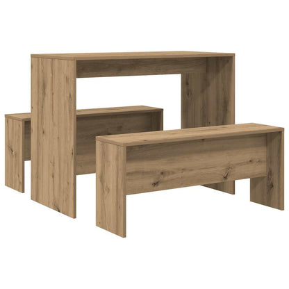 vidaXL 3-tlg. Esstisch und Bank Set Artisan-Eiche Holzwerkstoff