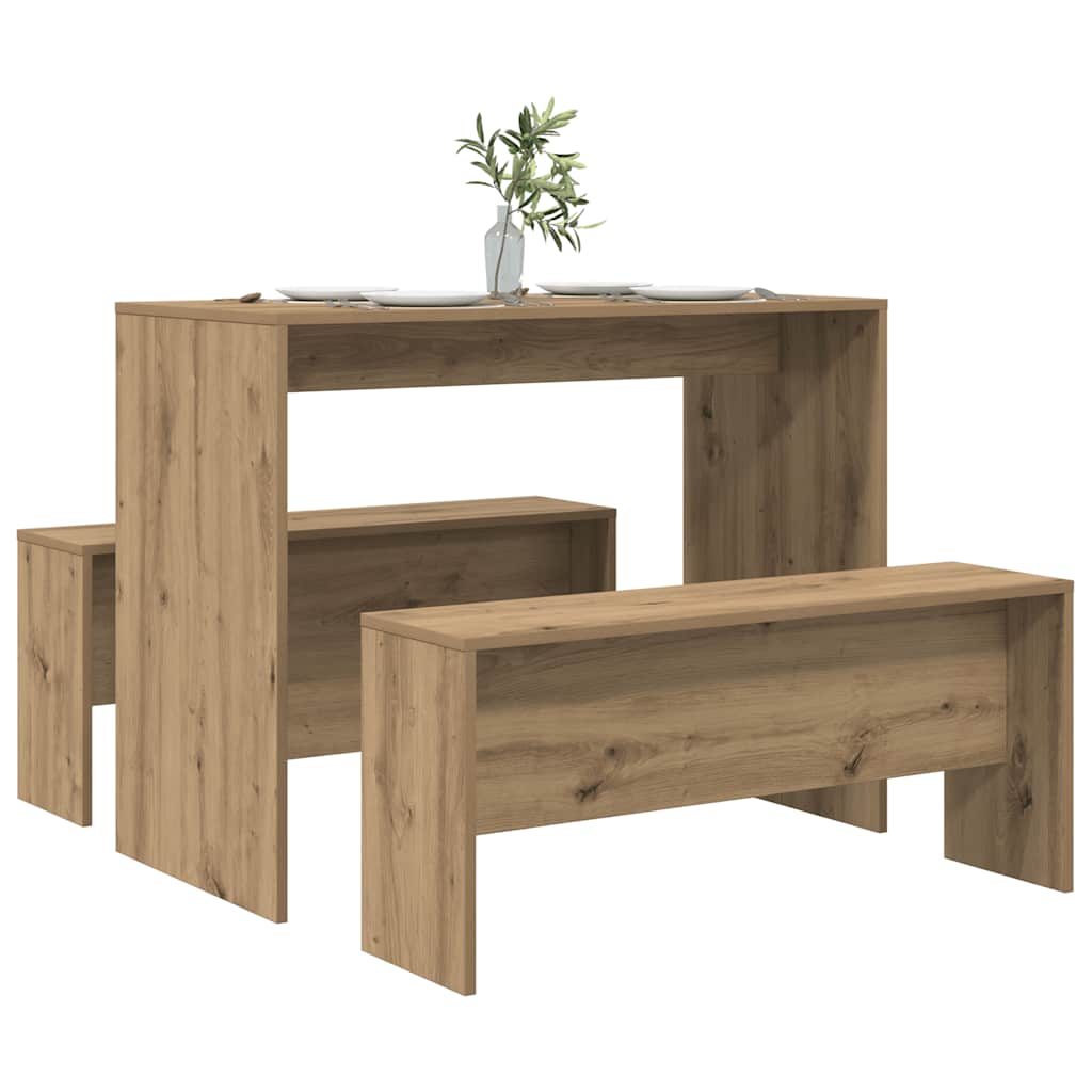 vidaXL 3-tlg. Esstisch und Bank Set Artisan-Eiche Holzwerkstoff