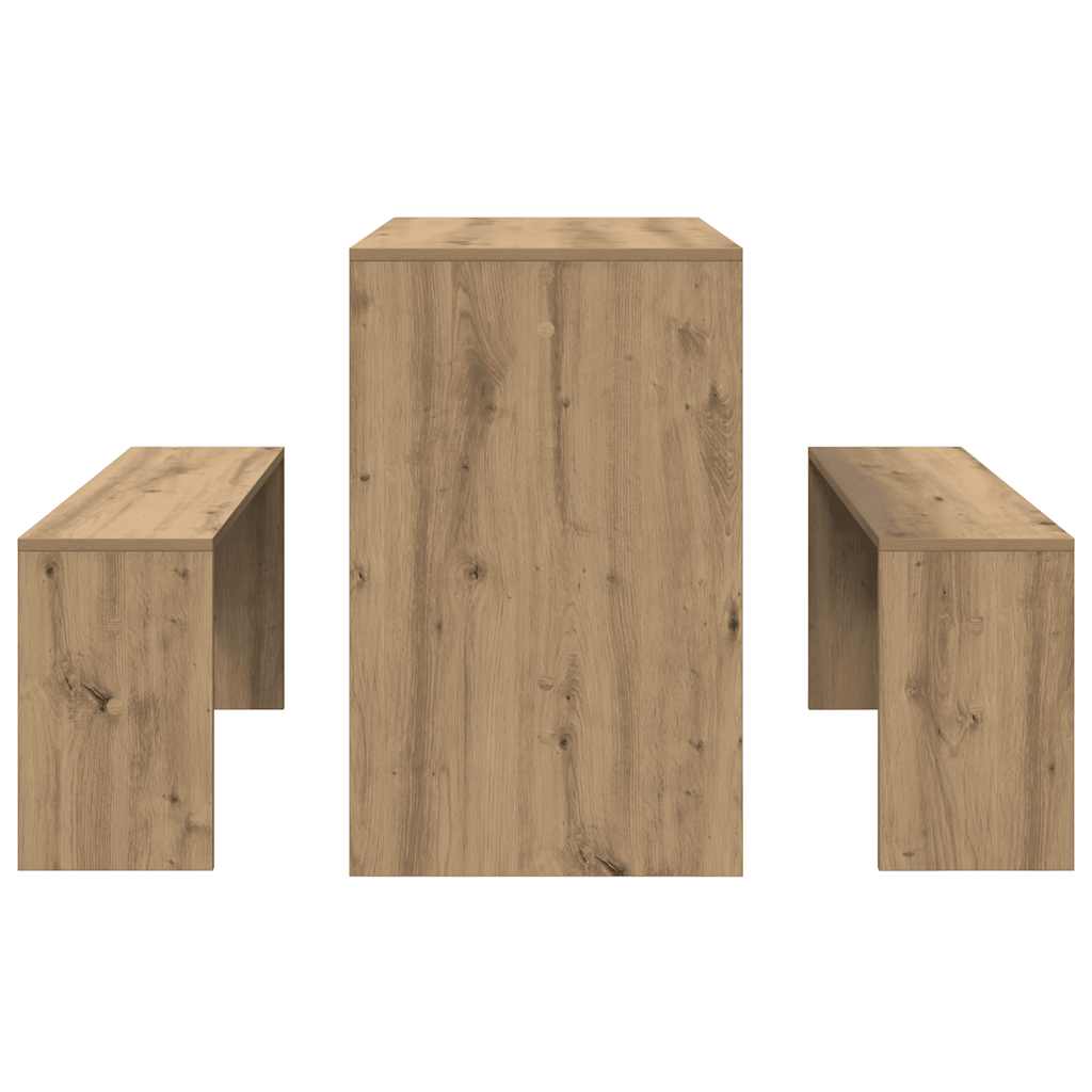 vidaXL 3-tlg. Esstisch und Bank Set Artisan-Eiche Holzwerkstoff