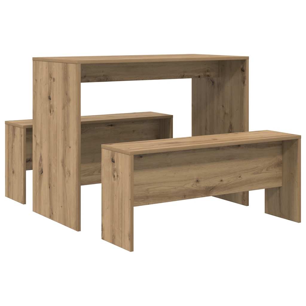 vidaXL 3-tlg. Esstisch und Bank Set Artisan-Eiche Holzwerkstoff