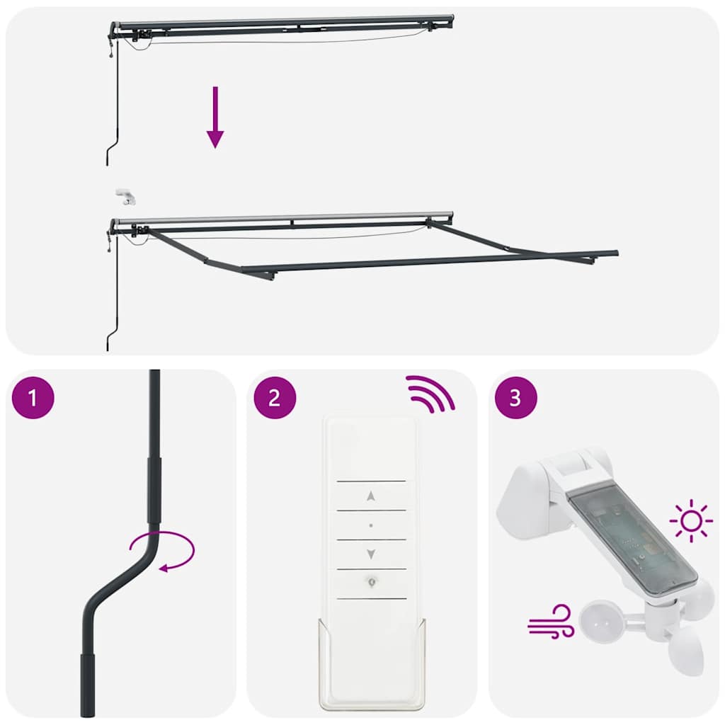 vidaXL Markise Automatisch mit LEDs Weinrot 300x250 cm