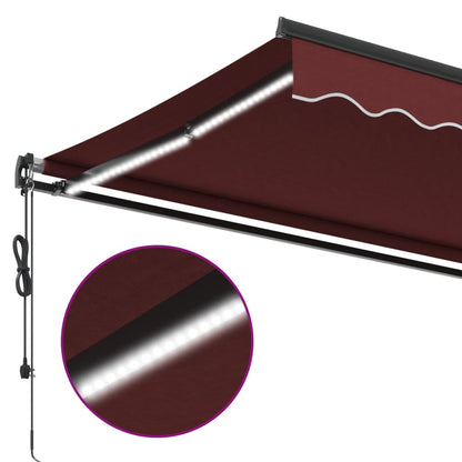 vidaXL Markise Automatisch mit LEDs Weinrot 350x250 cm