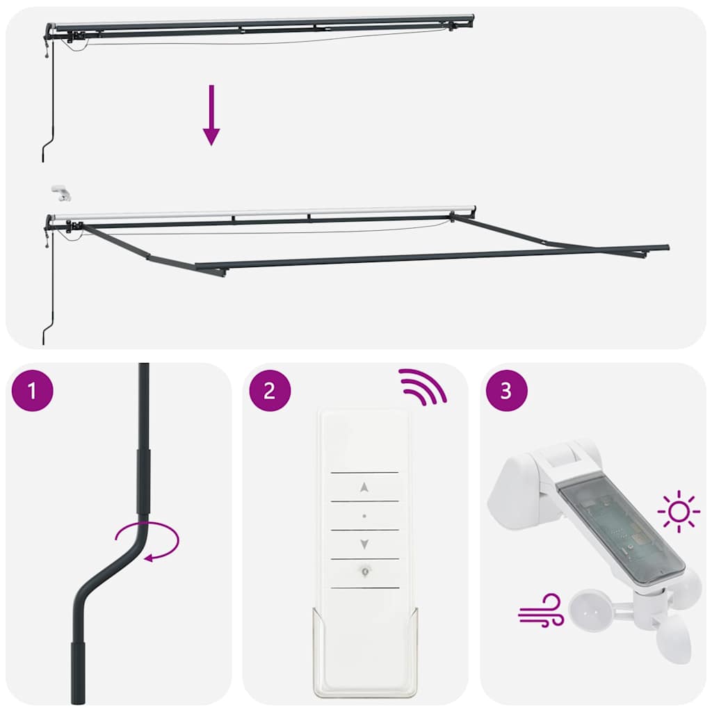 vidaXL Markise Automatisch mit LEDs Weinrot 450x300 cm