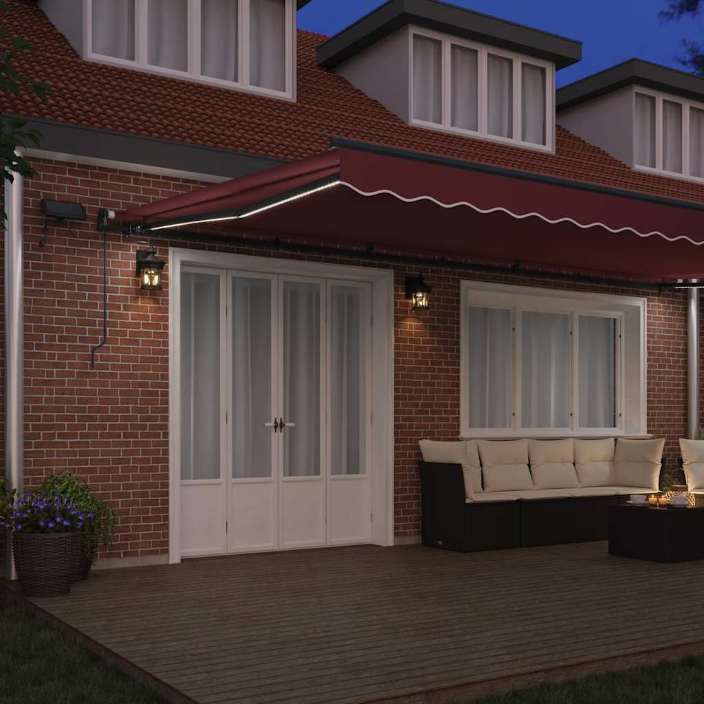 vidaXL Markise Manuell mit LEDs Weinrot 600x300 cm