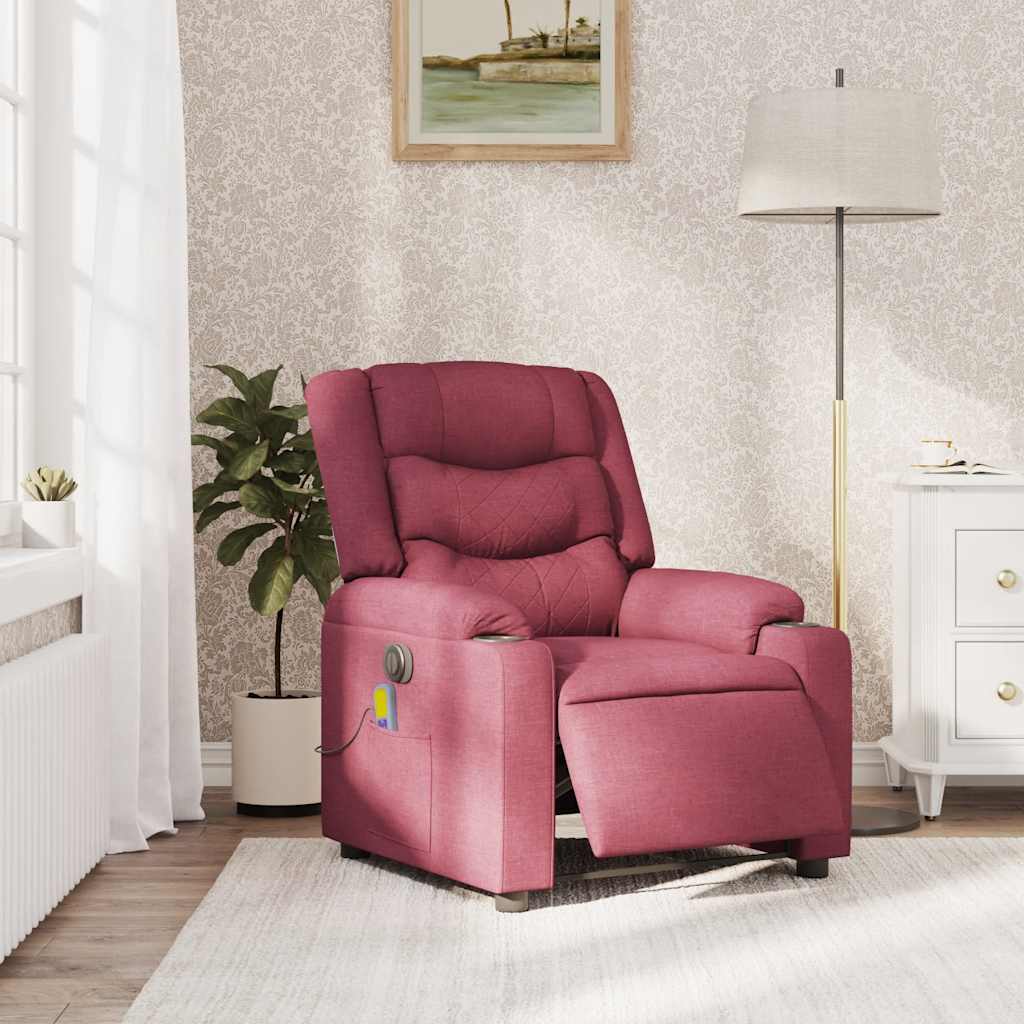 vidaXL Fauteuil de massage électrique en tissu rouge bordeaux