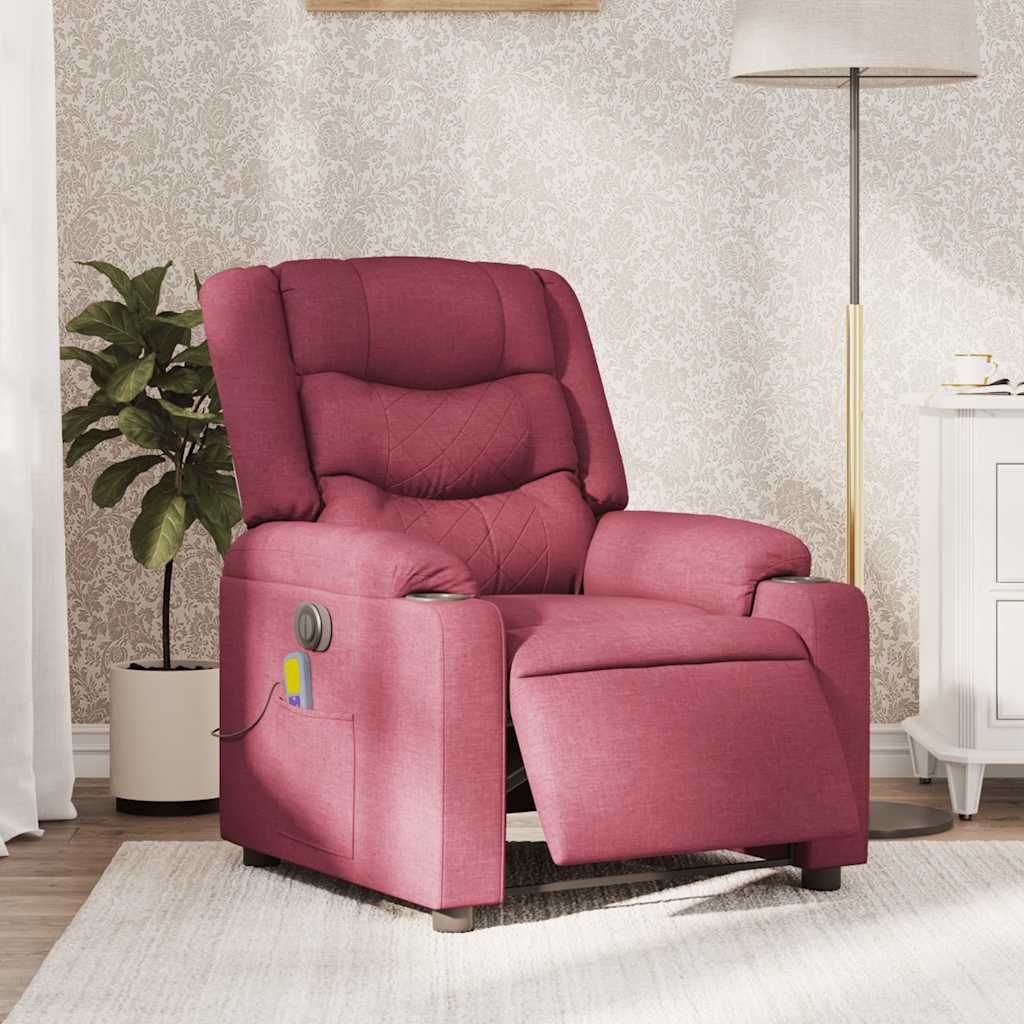 vidaXL Fauteuil de massage électrique en tissu rouge bordeaux
