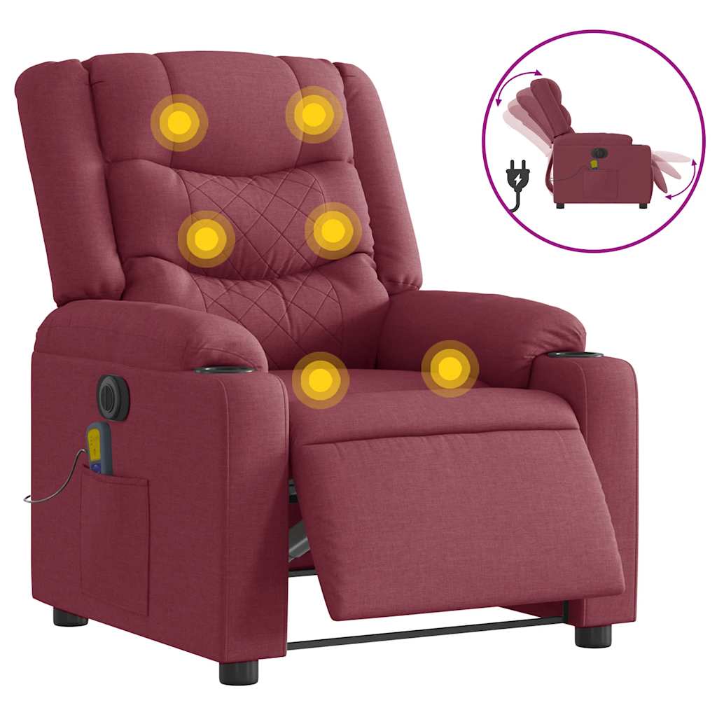 vidaXL Fauteuil de massage électrique en tissu rouge bordeaux
