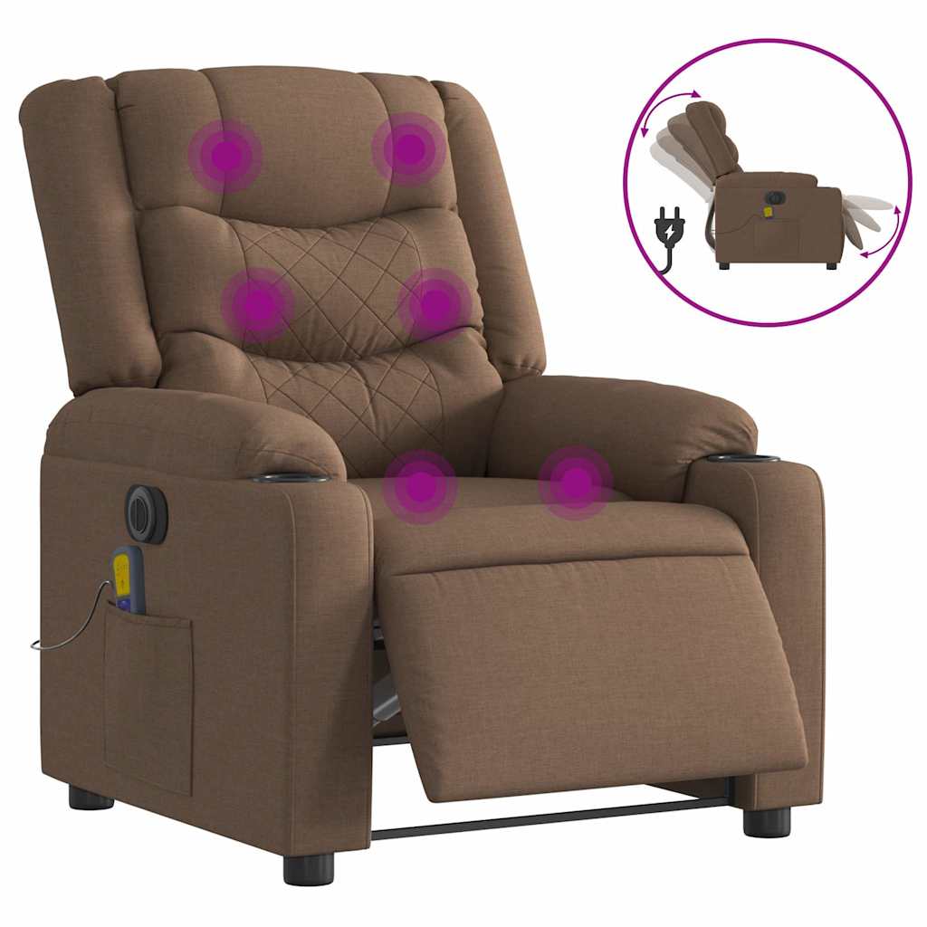 vidaXL Fauteuil de massage électrique marron en tissu