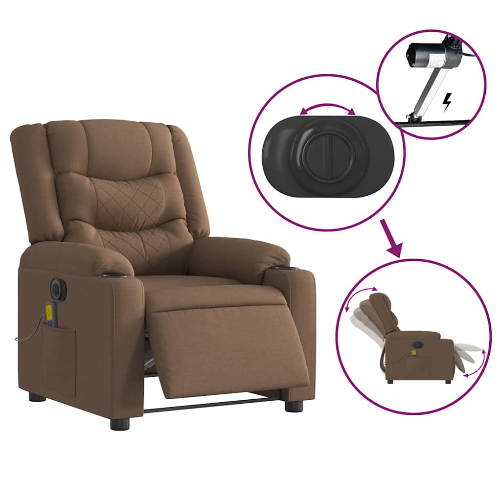 vidaXL Fauteuil de massage électrique marron en tissu