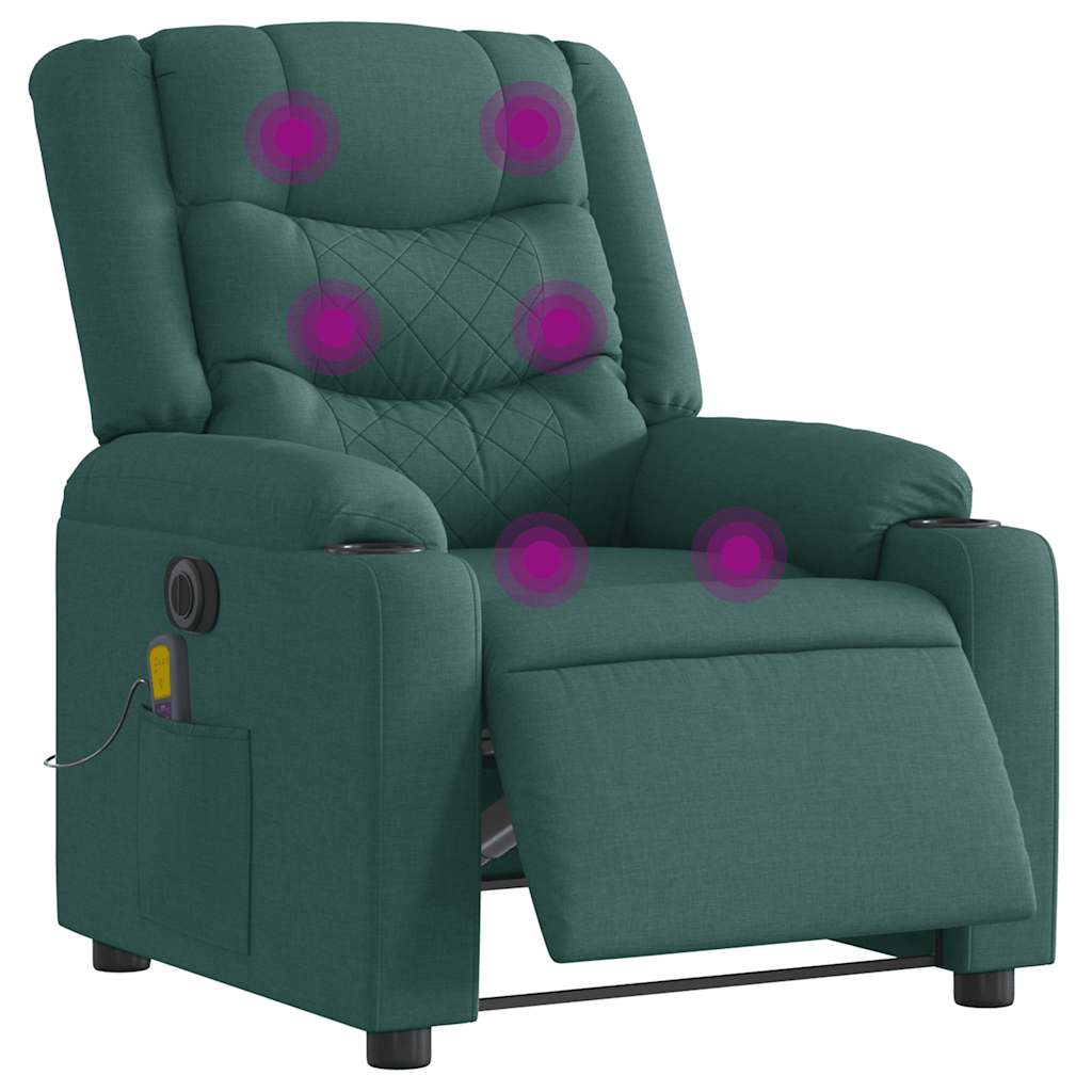 vidaXL Fauteuil de massage électrique Vert foncé Tissu