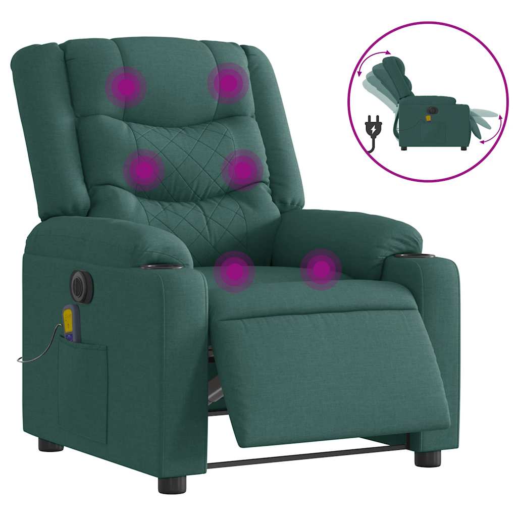 vidaXL Fauteuil de massage électrique Vert foncé Tissu