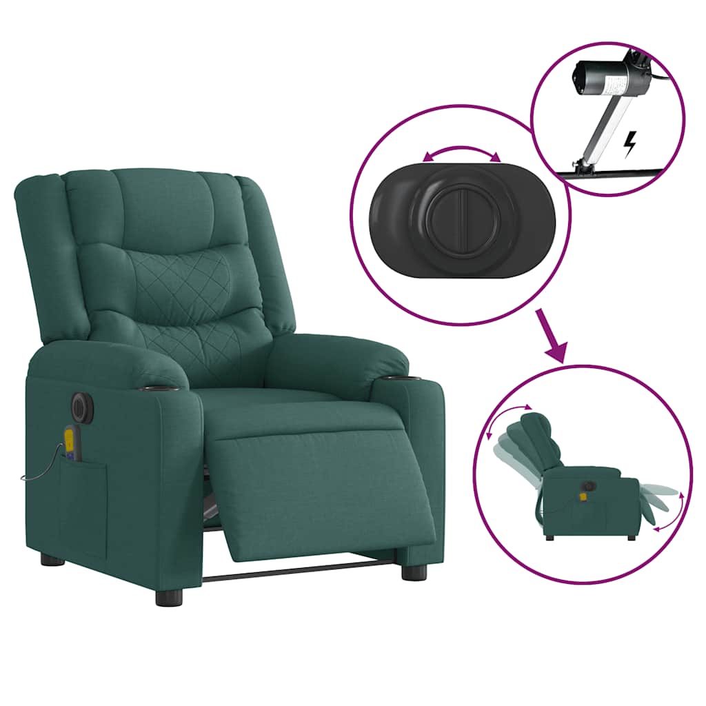 vidaXL Fauteuil de massage électrique Vert foncé Tissu