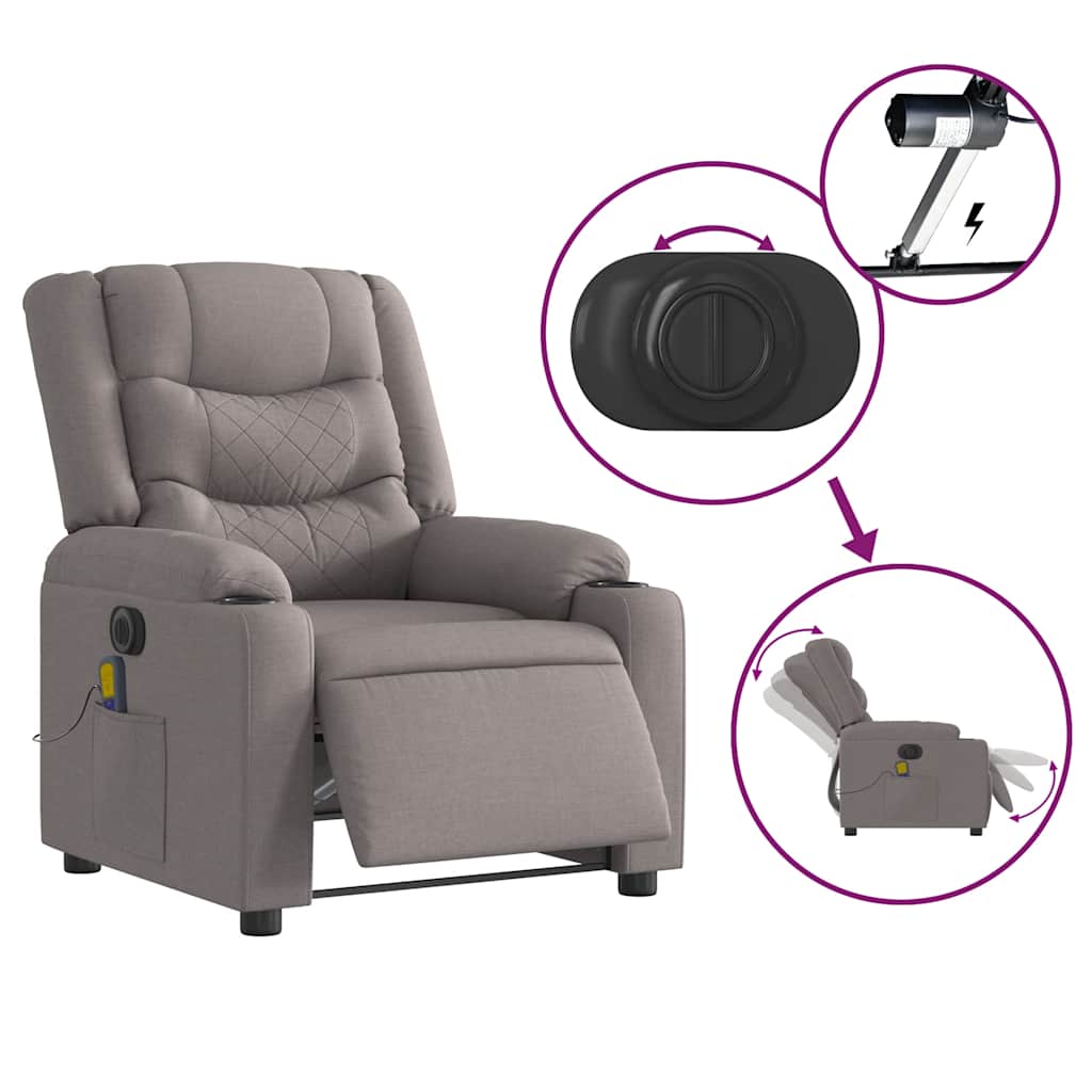 vidaXL Fauteuil de massage électrique en tissu taupe