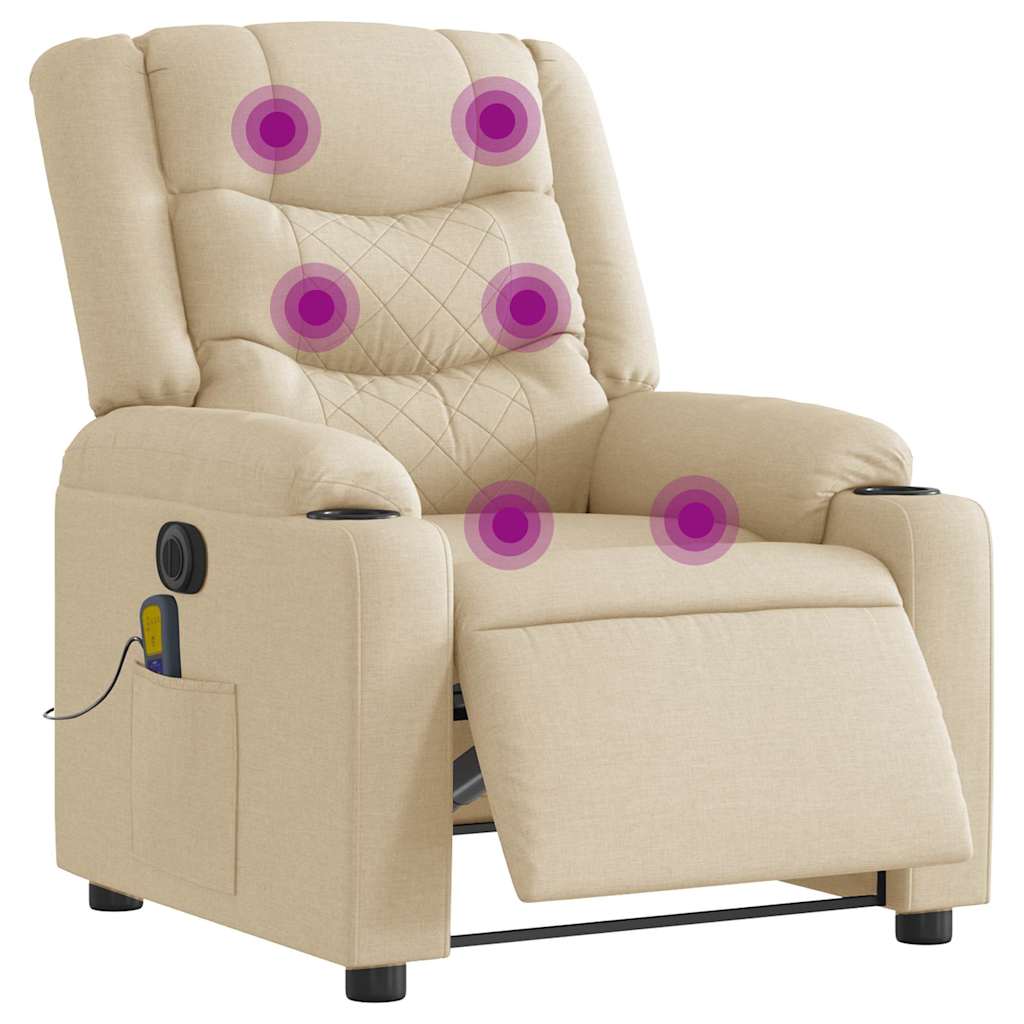 vidaXL Fauteuil de massage électrique Crème Tissu