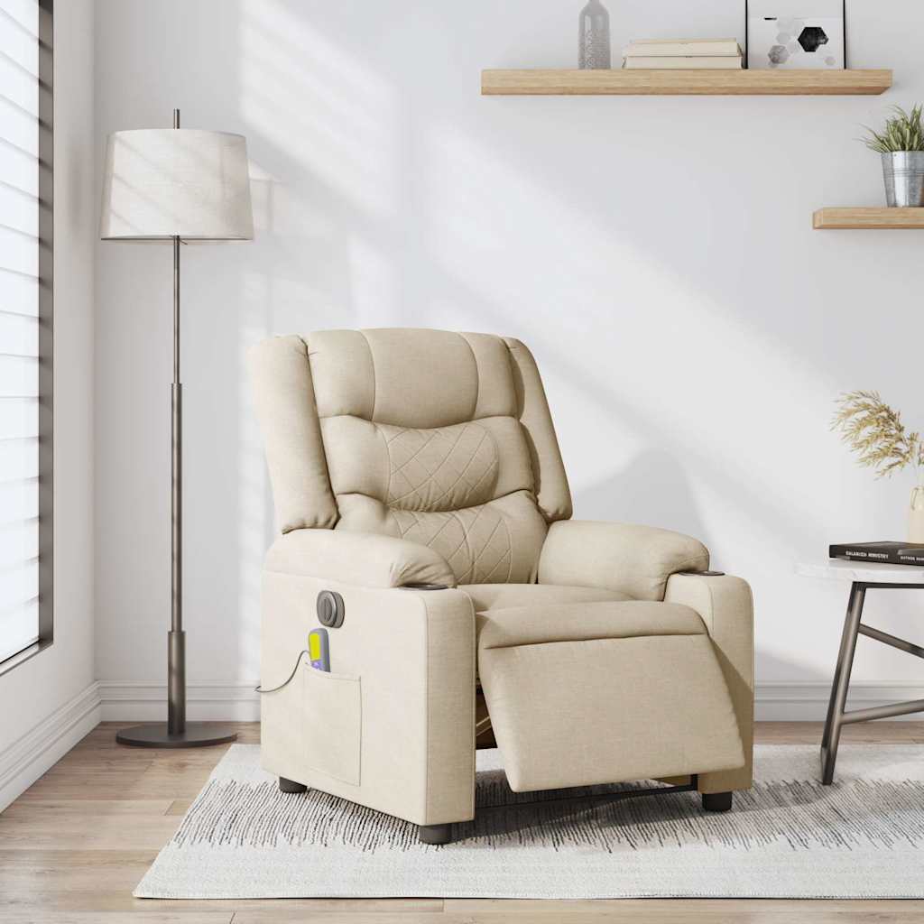 vidaXL Fauteuil de massage électrique Crème Tissu