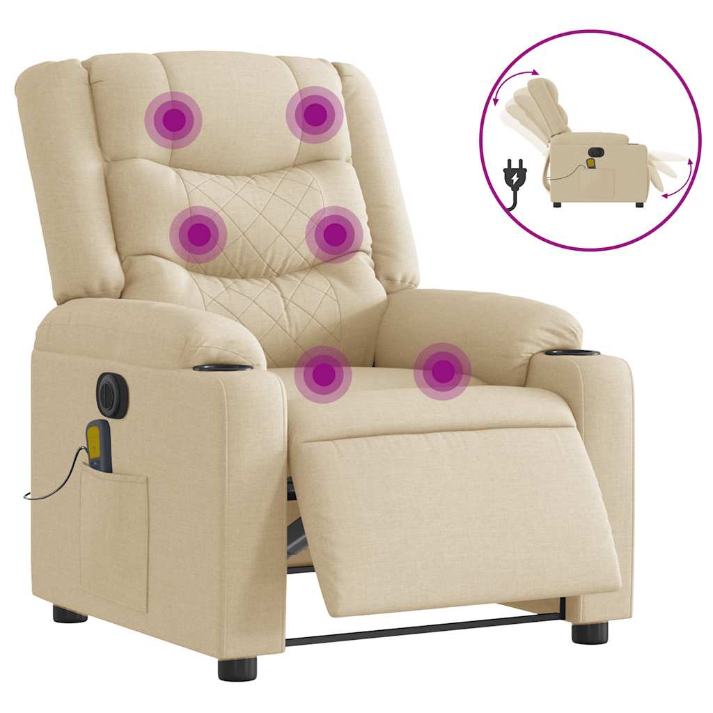 vidaXL Fauteuil de massage électrique Crème Tissu
