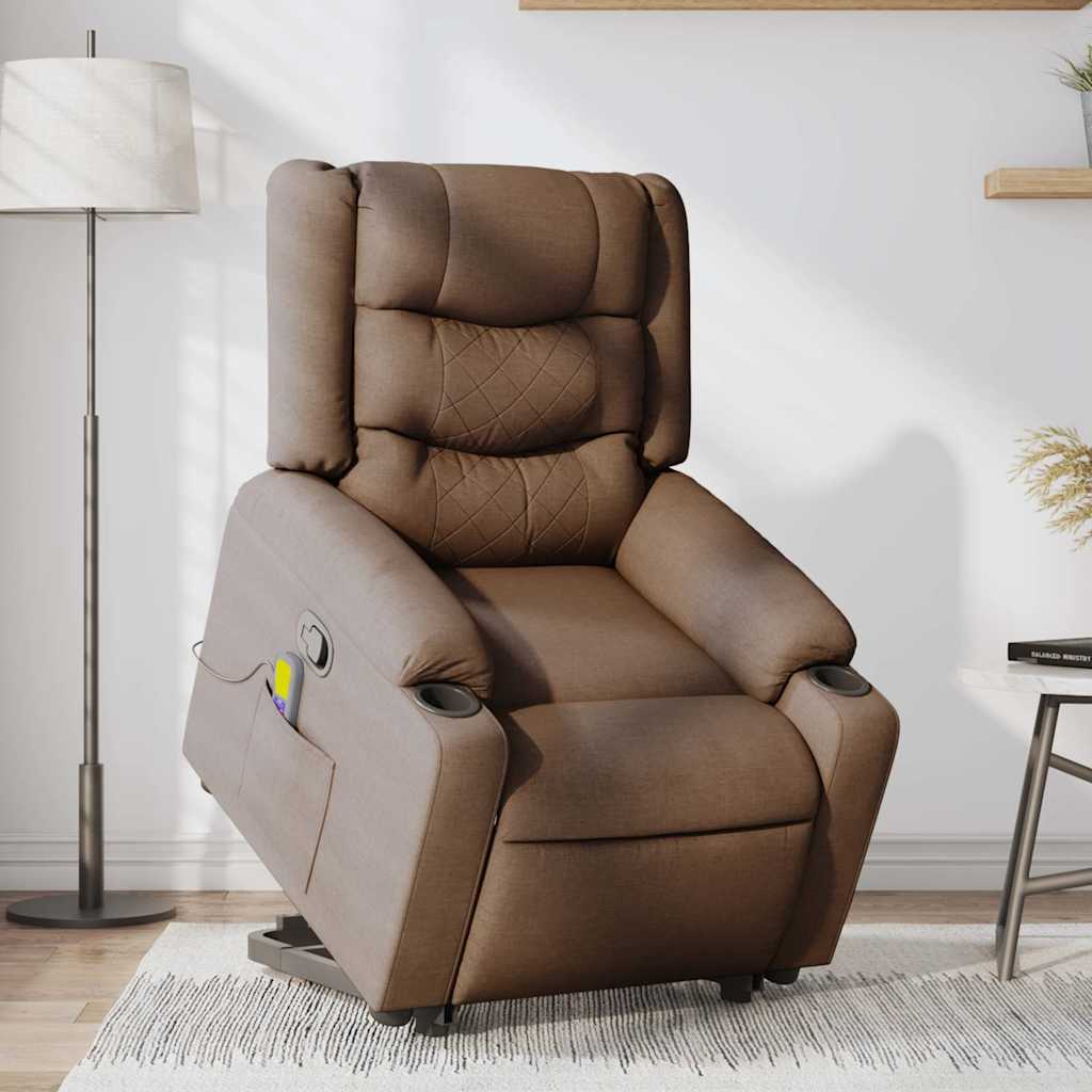 vidaXL Fauteuil de massage releveur tissu marron