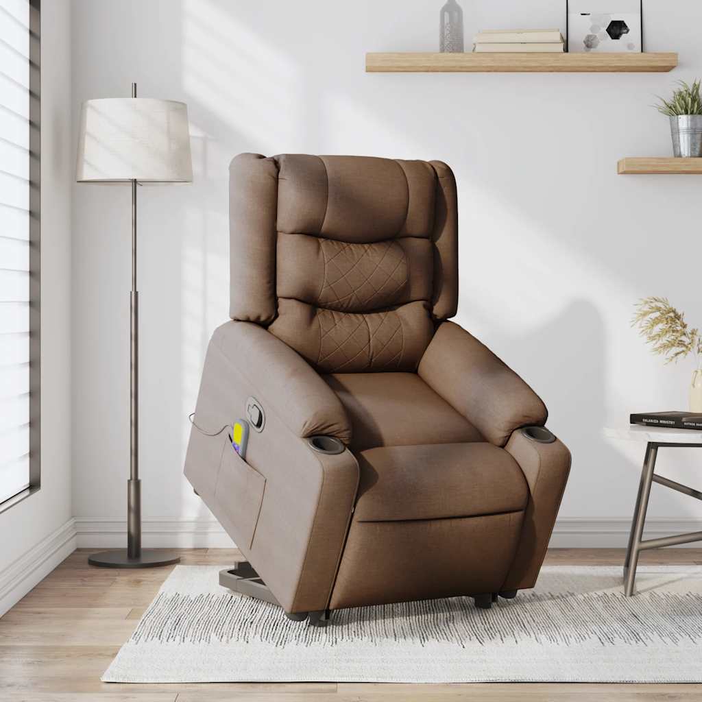 vidaXL Fauteuil de massage releveur tissu marron