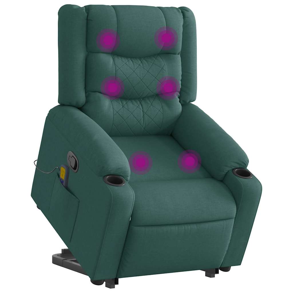 vidaXL Fauteuil de massage releveur Vert foncé Tissu