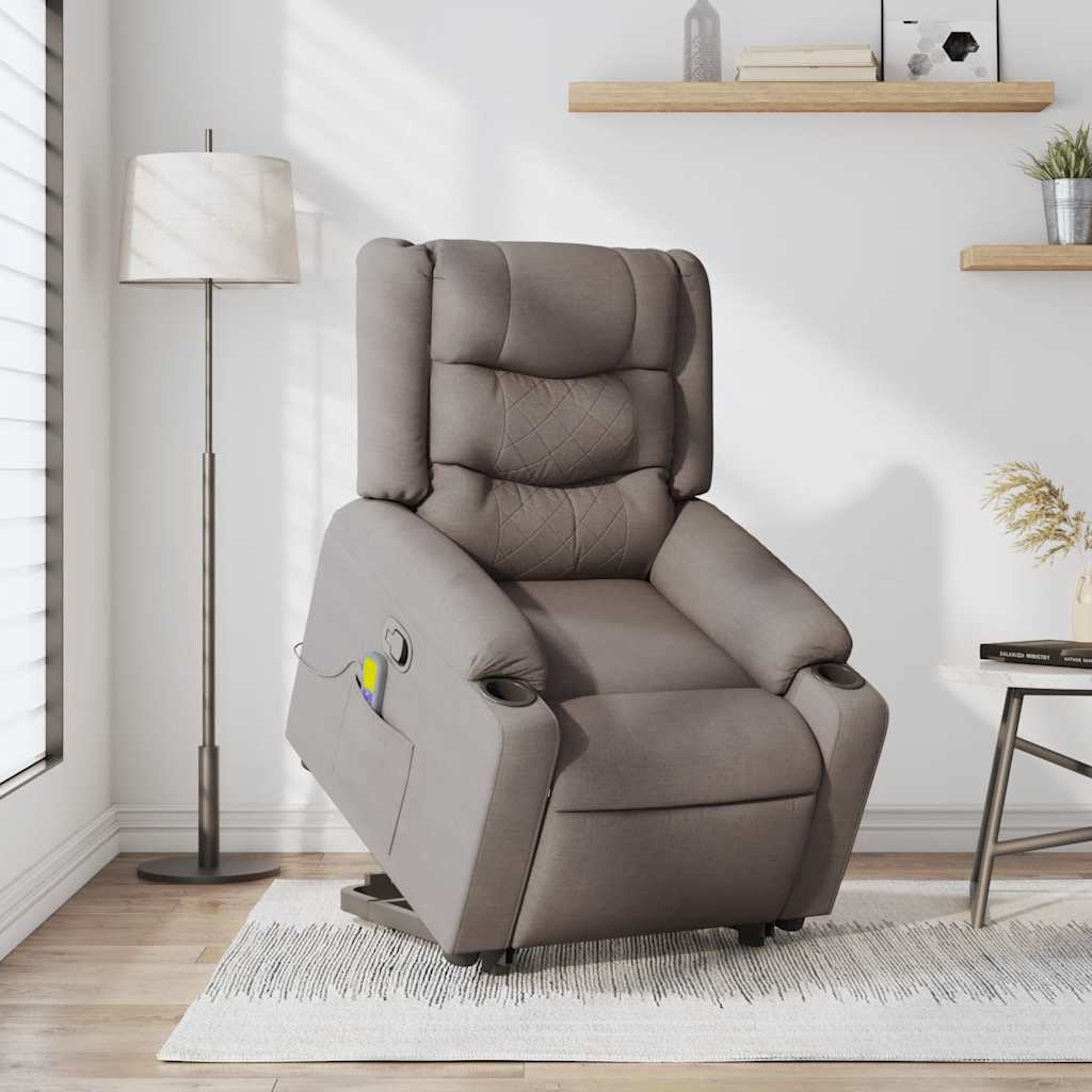 vidaXL Massagesessel mit Aufstehhilfe Taupe Stoff