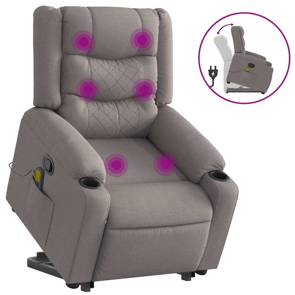 vidaXL Massagesessel mit Aufstehhilfe Taupe Stoff