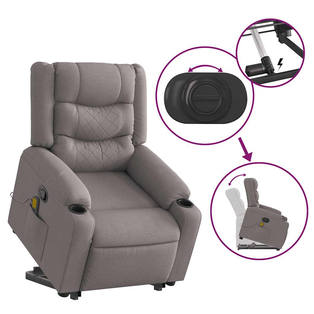 vidaXL Massagesessel mit Aufstehhilfe Taupe Stoff
