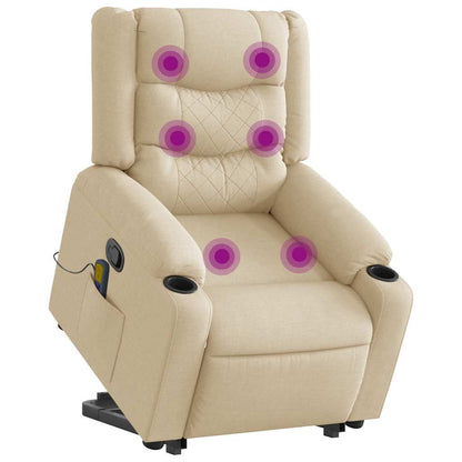 vidaXL Massagesessel mit Aufstehhilfe Creme Stoff