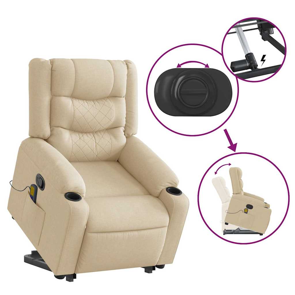 vidaXL Massagesessel mit Aufstehhilfe Creme Stoff