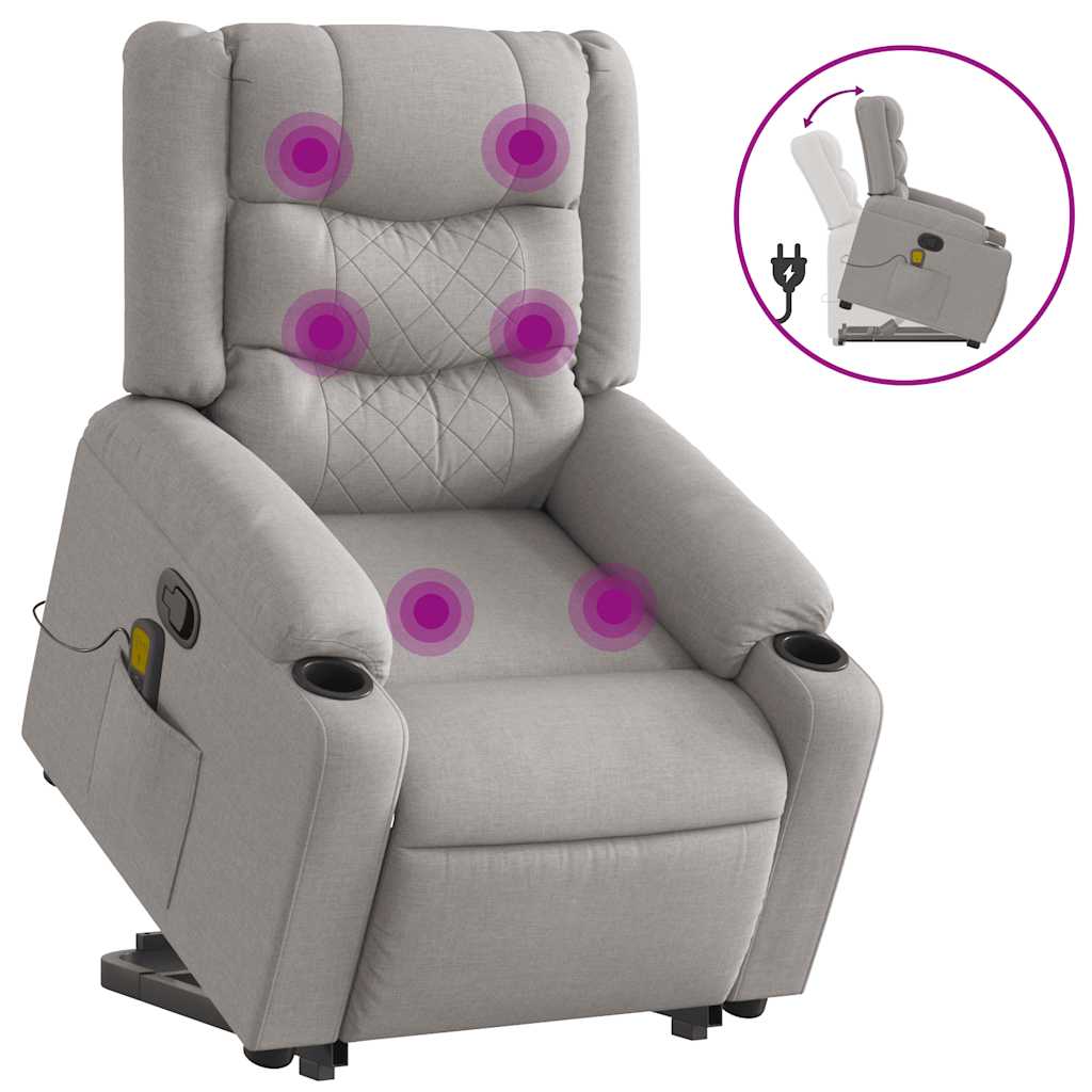 vidaXL Massagesessel mit Aufstehhilfe Wolkengrau Stoff