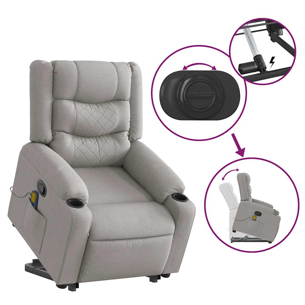 vidaXL Massagesessel mit Aufstehhilfe Wolkengrau Stoff