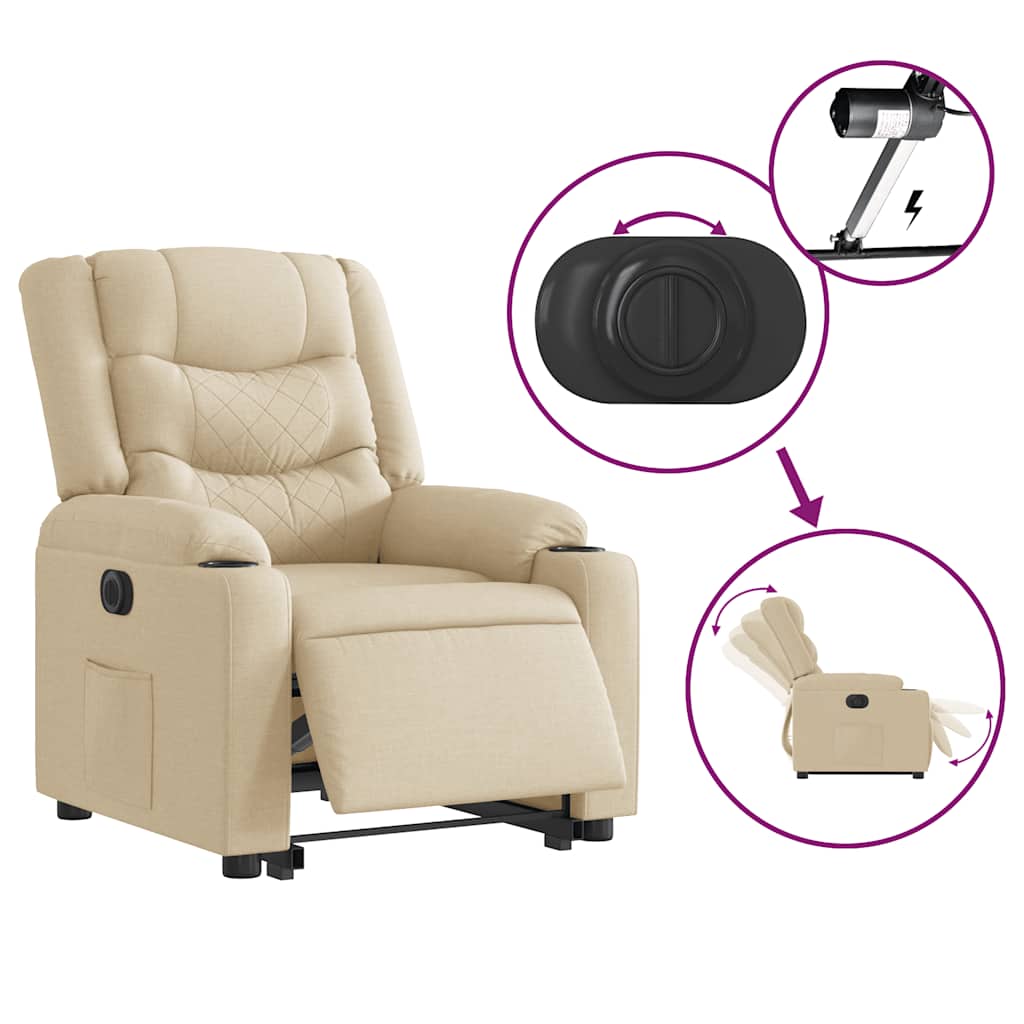 vidaXL Fauteuil de relaxation électrique crème en tissu avec fonction releveur