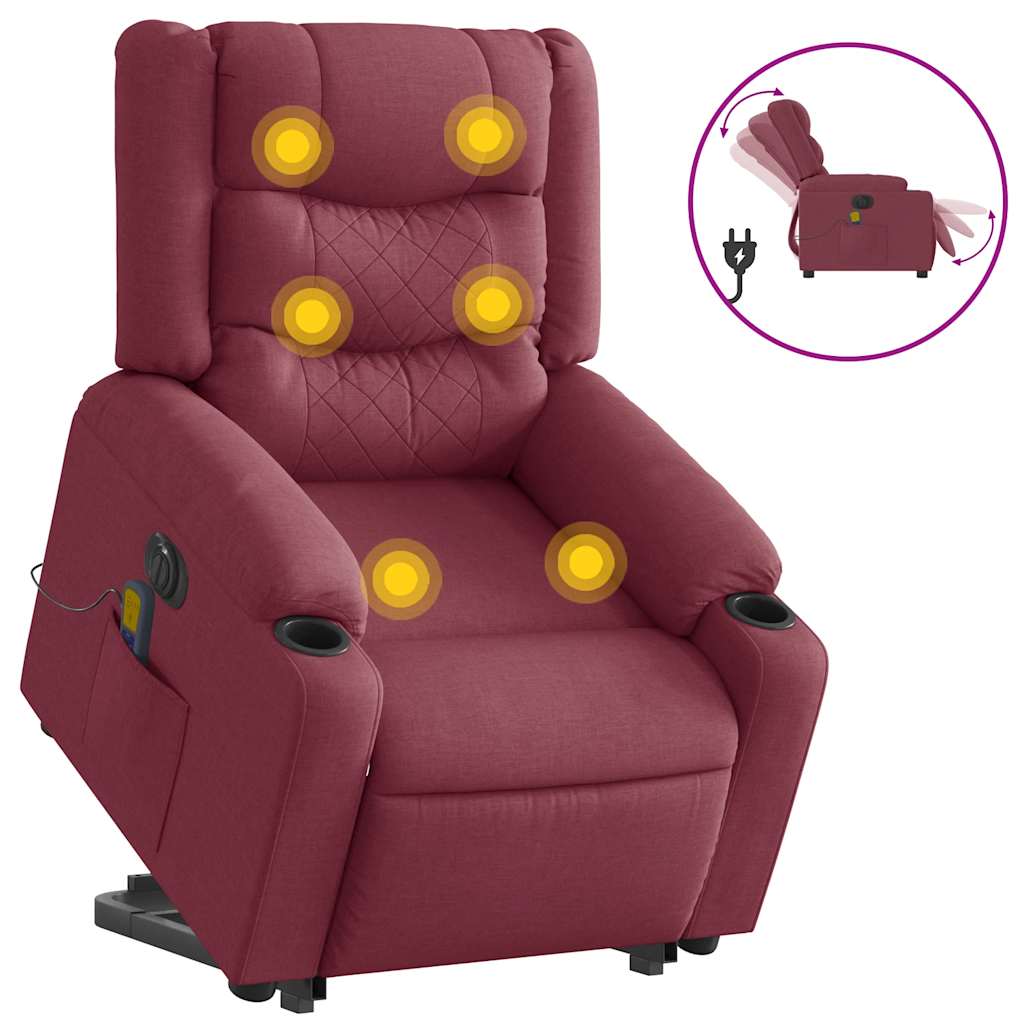 vidaXL Elektrischer Massagesessel mit Aufstehhilfe Weinrot Stoff